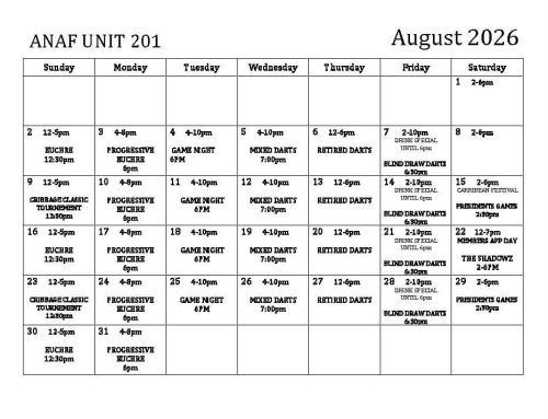 ANAF August Calendar